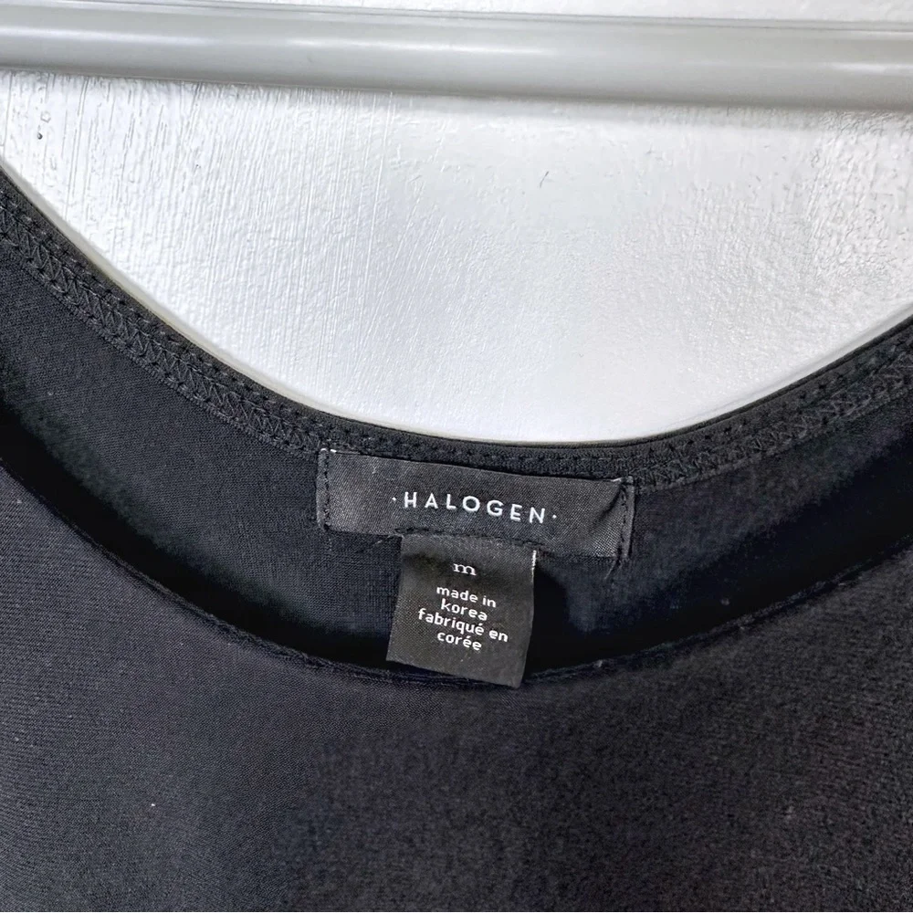 Halogen Black Jersey Stretch Knit Long Sleeve Double Scoop Bodysuit Size M - Picture 2 of 10